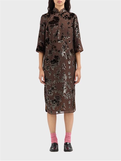 Midi silk-blend dress with velvet floral details PIERRE-LOUIS MASCIA | AB12962MORONERO